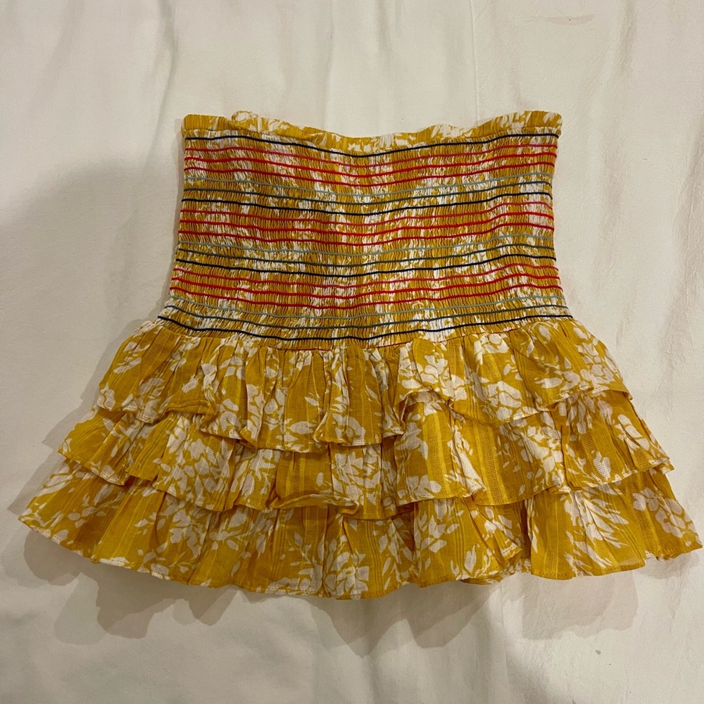 Tularosa Yellow Floral Ruffle Mini Skirt